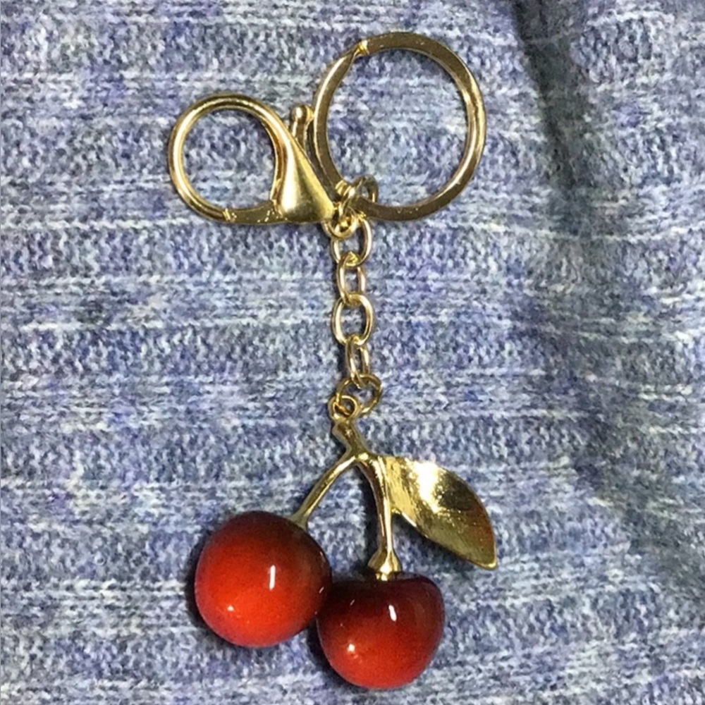 Cherry Keychain with Gold Accents